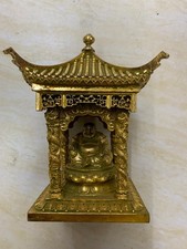 Large Chinese Bronze Gold Plated Hand Made *Buddha In Temple* Statue
