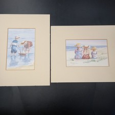 2x Faye Whittaker children at seaside prints Sandunes and boaters