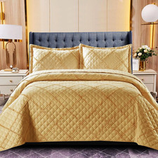 3 Piece Embosed Quilted Bed Throw Bed Spread Single Double King Size Bedding Set