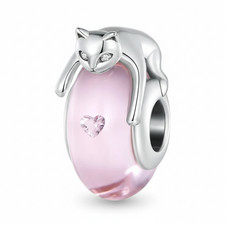 Murano Glass Charm Pink I Love