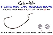 5 GAMAKATSU WIDE GAPE WEEDLESS HOOKS FOR SAVAGE GEAR SOFT BAIT LURES SHADS WORM