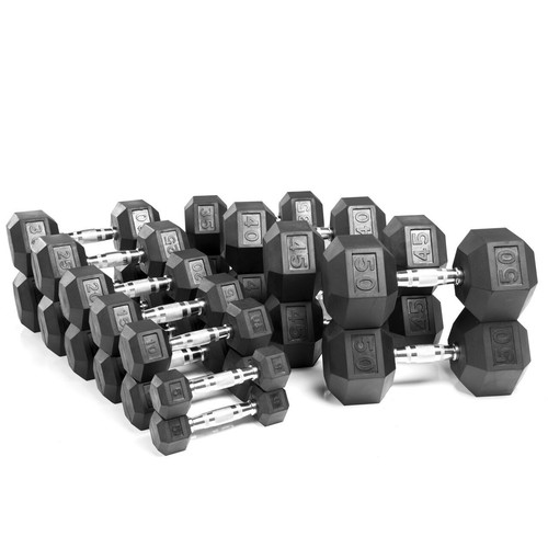 Hex rubber dumbell set - hex,