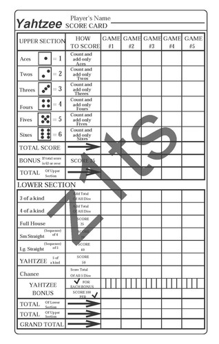 Yahtzee score pads sheets - yahtzee,