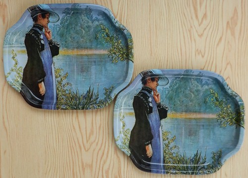 Vintage tin trays carl - x2,