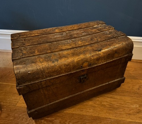 Vintage metal steamer trunk - vintage,