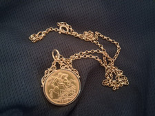 Full gold sovereign pendant - gold,