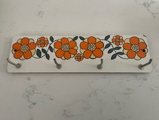 Vintage 1960s Taunton Vale Orange Flowers Key Kitchen Utensil Hook Rack