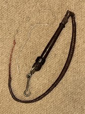 Antique English Plaited Leather Hound Kennel Whip & Lash - Clip Top