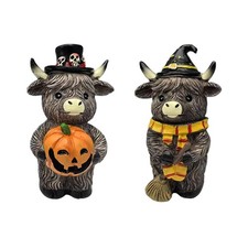2x Autumn Highland Cow Statue