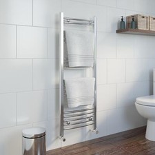 Heated Towel Rail Chrome 1200 x 450mm Curved Bathroom Wall Mounted Steel