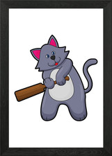 Cat Cricket Sports Framed Wall