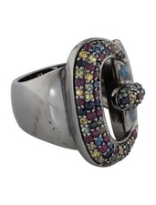 Le Vian Sterling Silver Black Rhodium Buckle Ring Sapphire & Ruby Stones 7