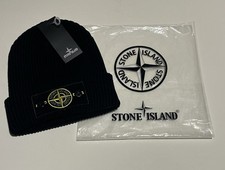 STONE ISLAND BADGE BEANIE HAT BLACK NEW WITH TAGS