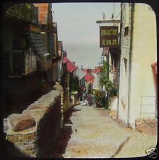 STUNNING Glass Magic Lantern Slide CLOVELLY NEW INN C1910 DEVON ENGLAND PUB