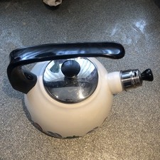 Vintage Enamel Metal Floral Whilstling Kettle. Stove. Narrowboat. Traditional.