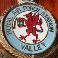 VINTAGE HAND PAINTED ROYAL AIR FORCE (RAF) STATION VALLEY, PLAQUE SHIELD