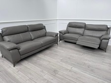 Furniture Village Missouri Power Recliner 3 & Static 2 Seater Sofa Set Grey