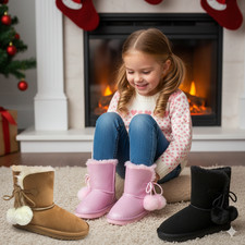 Kids Girls Children Warm Winter Ankle Fur Lined Grip Soke Snugg Bow Boots Sizes