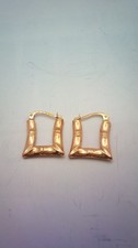 Hallmarked 9ct Gold Rectangular Bamboo Hoop Earrings.