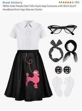 1950s Poodle Skirt Costume for Girls | 5PC Sock Hop Outfit with Accessories10-12