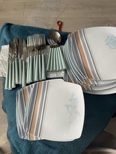 Camping/Caravan 6 Piece Melamine Plate Set & Matching Cutlery. Duck Egg Blue. ?