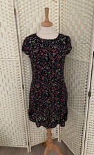 H! By Henry Holland Black Flower & Cat Print Summer Dress Size 8