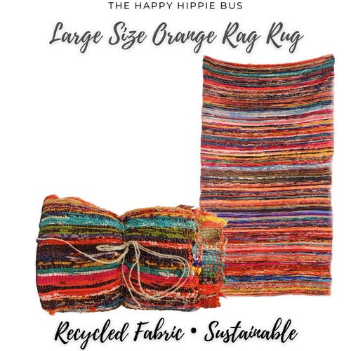 Handmade chindi rag rug orange - chindi,