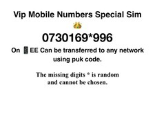 Vip Mobile Numbers Special Sim Card Easy Number To Remember On EE    0730169*996