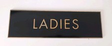 "Ladies" Brass & Enamel Toilet Cloakroom  Restroom Sign ~ Black  Size 9" x 2¾"