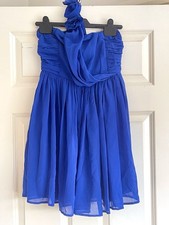Bhs Marylebone London One Shoulder Mini Chiffon Cocktail Dress Cobalt 11-12 Y