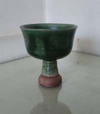 Chinese Early Ming Dynasty Green Celadon Ceramic Stem Cup