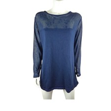 Betty Barclay Top Womens  XL 16 Navy Blye Sheer Sleeves Vintage Y2K