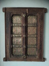 Antique Vintage Indian Wooden  Carved Door Panel Decor Brass Pin Feature Wall