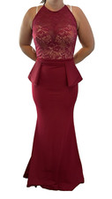 Pia Michi London UK 10 Burgundy Red Peplum Waist Long Dress Gown Bridesmaid Prom
