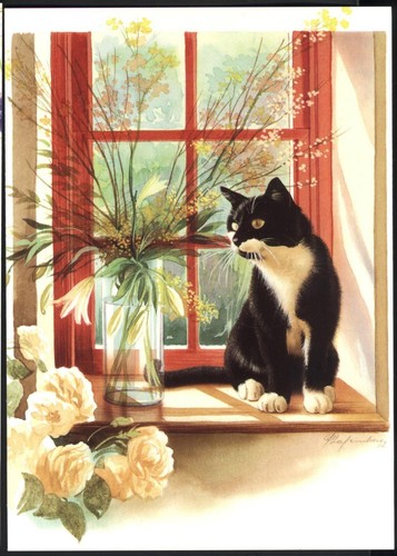 Modern cat art postcard - art,