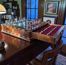 Large Chess Set Handmade – Inlaid Storage Board 15" &  Metal Pieces, Xmas Gift🎁