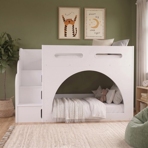 White bunk bed - bunk, stairs