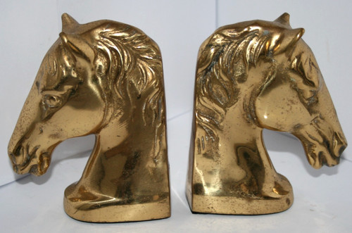 Brass horse head bookends - brass,
