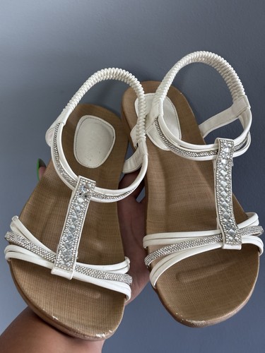 White diamante flat sandals - diamante,