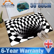 Floor Mat Doormat 3D Stereo Vision Floors Carpet Black White Plaid Vortex Rug