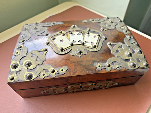 Vintage walnut brass cards - vintage,