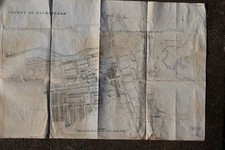 Map drawing on linen print of Wolverton Railway Works 29 x 19 inches