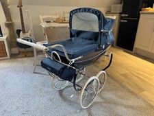 Navy Silver Cross Doll's Pram with Pram Bag and Original Instruction Booklet