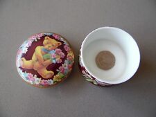 Teddy Bear + Roses Ceramic Trinket Ring Box. Fenton China Collectable