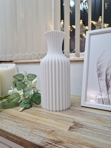 Printed ribbed vase white - ribbed,