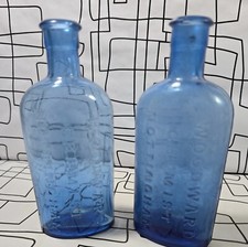 Pair of Old Mid colbolt Blue Woodwards Chemist Bottles Nottingham 