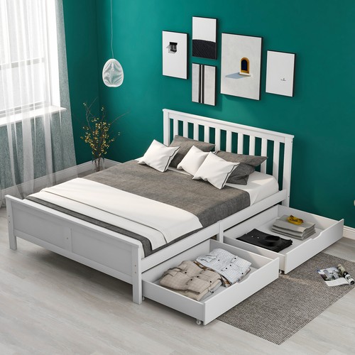 4ft6 double bed frame - frame, wooden