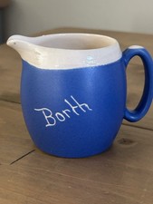 Blue White Cornish Ware Pottery Ceramic Marked  Jug Pitcher  “Borth” 3in