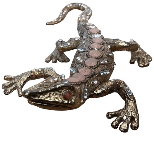 Vintage gold cast metal lizard - vintage,