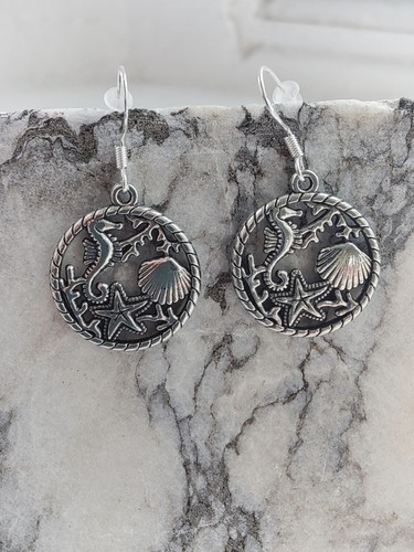 Silver ocean theme earrings - ocean,